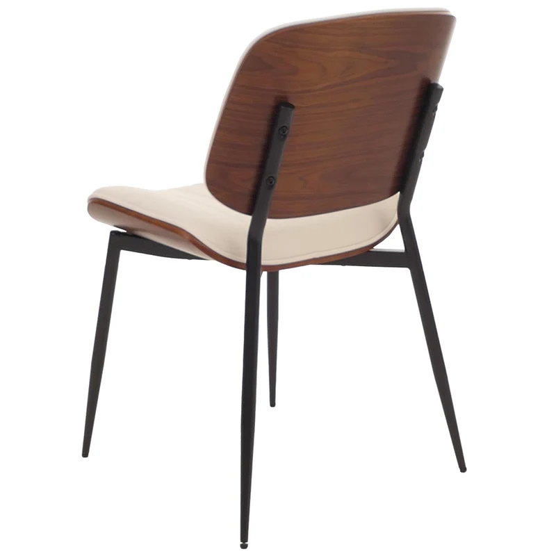 Lot de 2 chaises de salle à manger en bois courbé finition noyer et simili cuir crème avec surpiqûres verticales décoratives design moderne et élégant 04_0009479