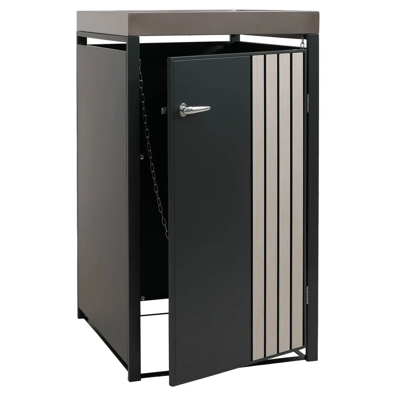 Cache-poubelle pour 1 bac avec jardinière abri pour poubelle en métal 125x68x84 cm anthracite aspect bois clair 04_0009339