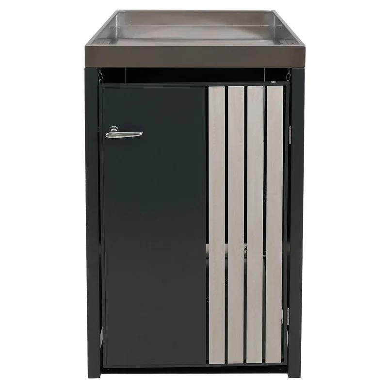 Cache-poubelle pour 1 bac avec jardinière abri pour poubelle en métal 125x68x84 cm anthracite aspect bois clair 04_0009339