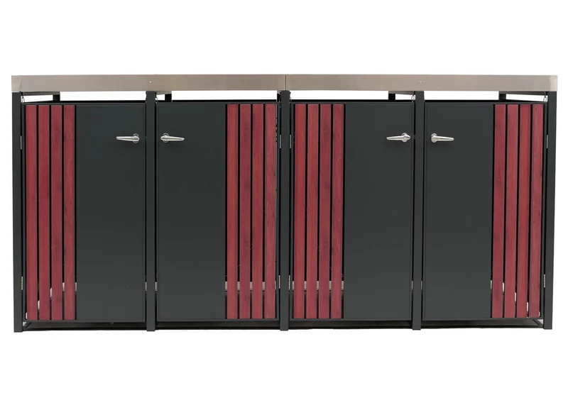 Cache-poubelles pour 4 bacs avec jardinière abri pour poubelles en métal 125x260x84 cm anthracite aspect bois foncé 04_0009313
