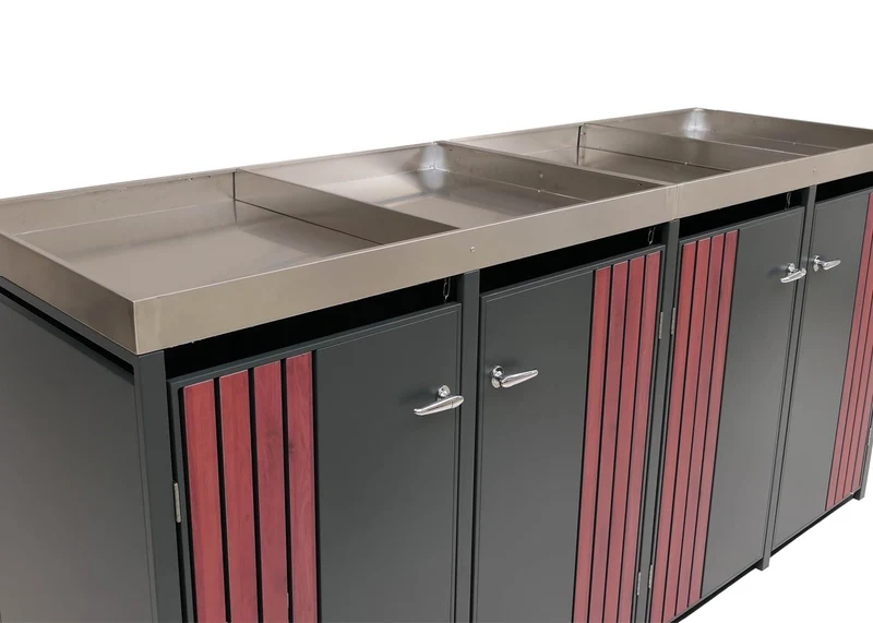 Cache-poubelles pour 4 bacs avec jardinière abri pour poubelles en métal 125x260x84 cm anthracite aspect bois foncé 04_0009313