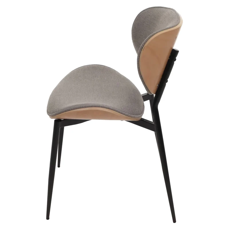Lot de 2 chaises de salle à manger avec dossier style rétro en bois courbé et revêtement en tissu gris clair 04_0009498