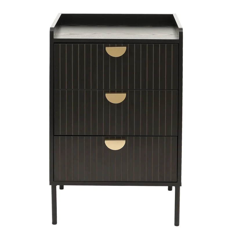Commode buffet haut avec 3 tiroirs MDF avec revêtement mélaminé 77x50x42 cm aspect bois noir 04_0009426