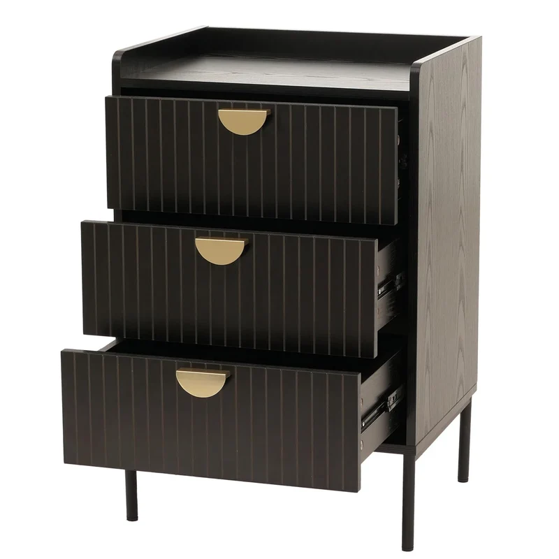 Commode buffet haut avec 3 tiroirs MDF avec revêtement mélaminé 77x50x42 cm aspect bois noir 04_0009426