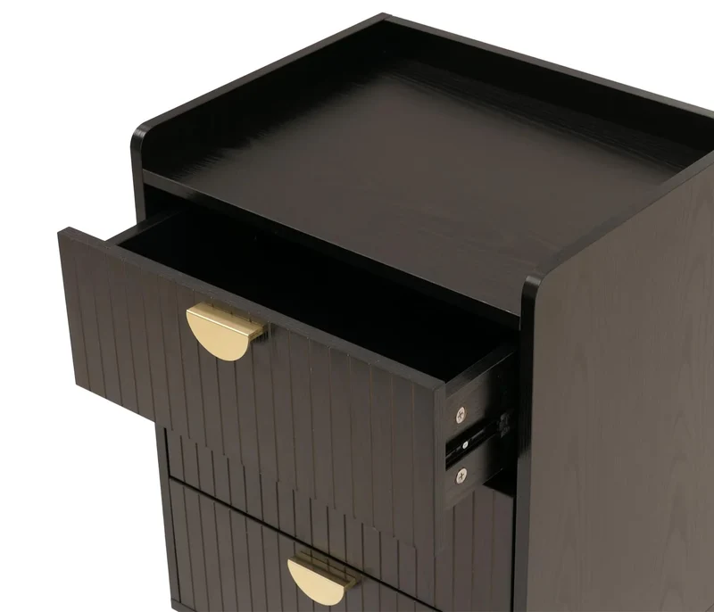 Commode buffet haut avec 3 tiroirs MDF avec revêtement mélaminé 77x50x42 cm aspect bois noir 04_0009426