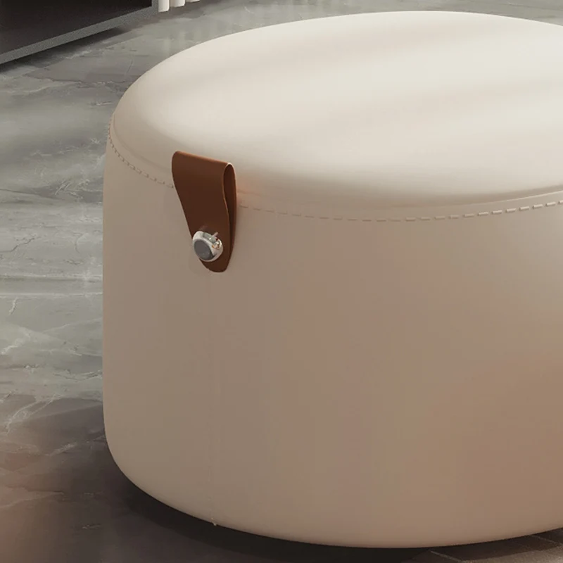 Contemporary Nordic Metal Rubber Wood Cat Scratch Leather Cylindrical Low Stool Backless Armless For Living Room