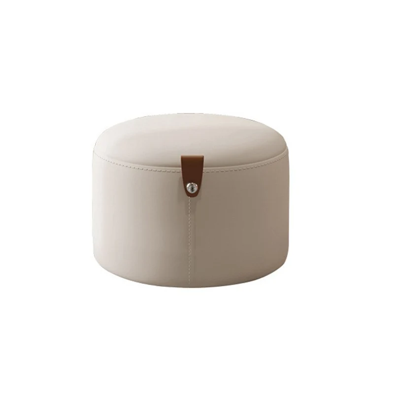 Contemporary Nordic Metal Rubber Wood Cat Scratch Leather Cylindrical Low Stool Backless Armless For Living Room