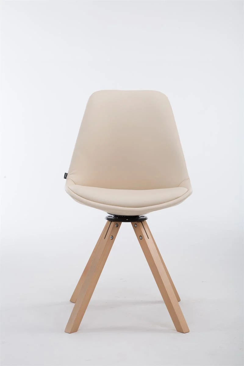 Chaise de salle à manger x1 pivotante style moderne assise en PVC crème piètement en bois clair 10_0003323