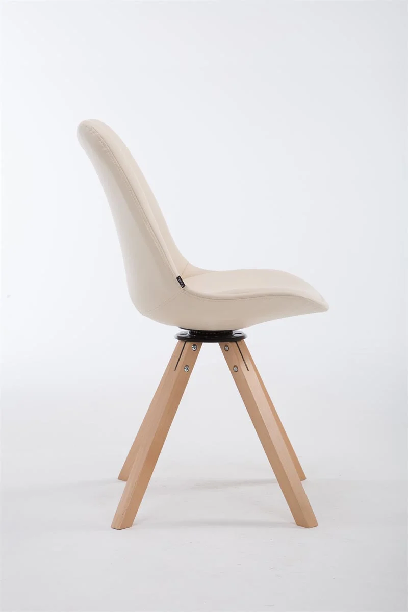 Chaise de salle à manger x1 pivotante style moderne assise en PVC crème piètement en bois clair 10_0003323
