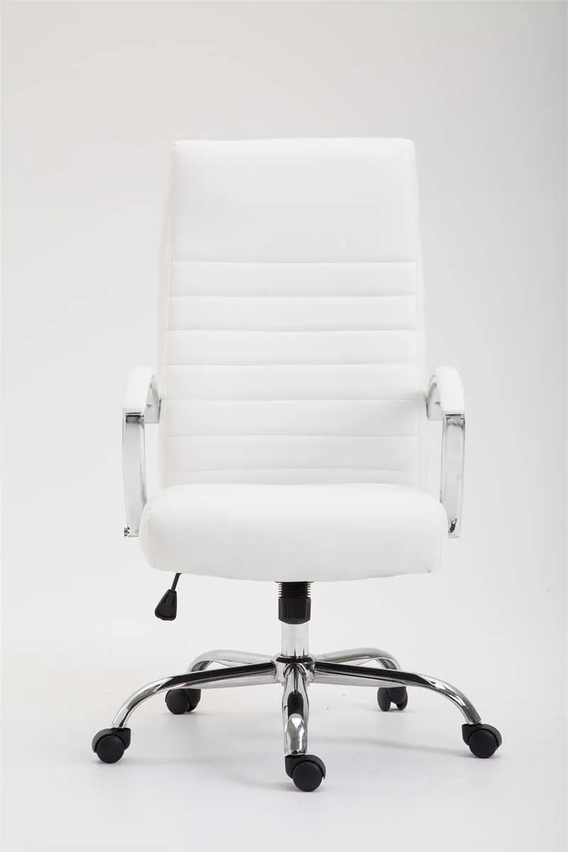 Fauteuil de bureau mécanisme d'inclinaison accoudoirs coutures décoratives en PVC blanc et métal chromé 10_0002704