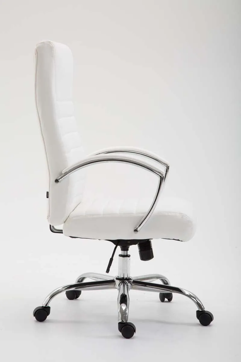 Fauteuil de bureau mécanisme d'inclinaison accoudoirs coutures décoratives en PVC blanc et métal chromé 10_0002704