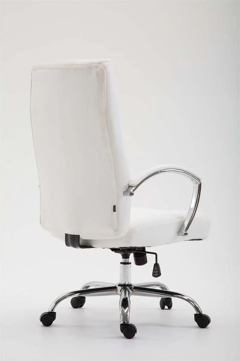 Fauteuil de bureau mécanisme d'inclinaison accoudoirs coutures décoratives en PVC blanc et métal chromé 10_0002704