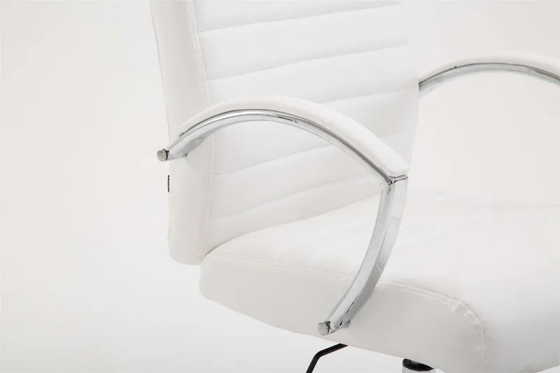 Fauteuil de bureau mécanisme d'inclinaison accoudoirs coutures décoratives en PVC blanc et métal chromé 10_0002704