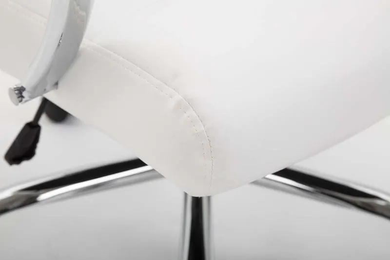 Fauteuil de bureau mécanisme d'inclinaison accoudoirs coutures décoratives en PVC blanc et métal chromé 10_0002704