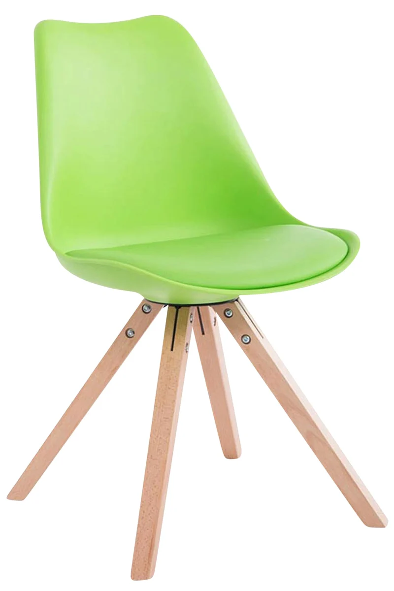4 chaises de salle à manger style scandinave en synthétique et plastique vert pieds carré en bois clair CDS10367