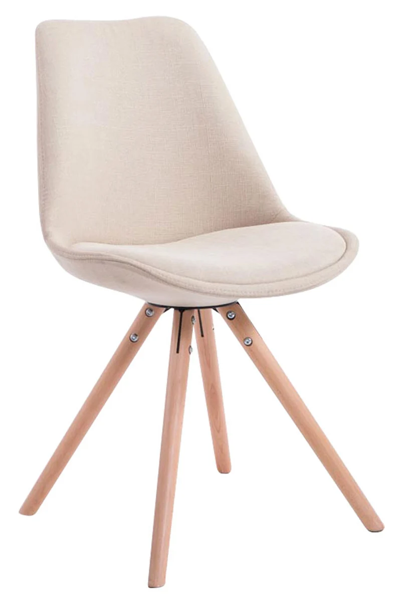 Chaise de salle à manger design scandinave en tissu crème et pieds en bois clair forme rond 10_0008309