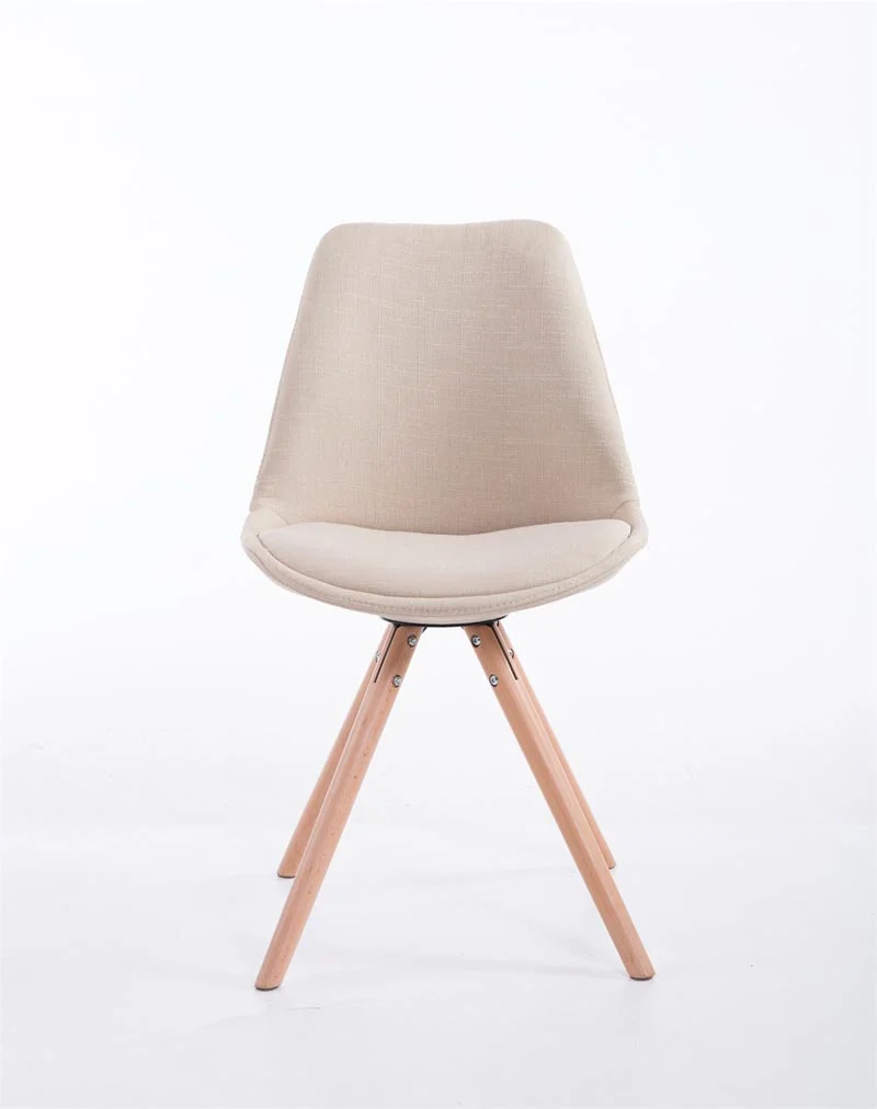 Chaise de salle à manger design scandinave en tissu crème et pieds en bois clair forme rond 10_0008309