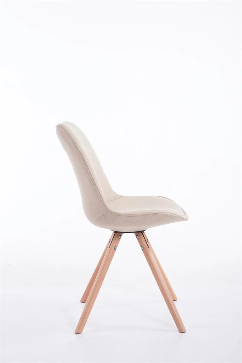 Chaise de salle à manger design scandinave en tissu crème et pieds en bois clair forme rond 10_0008309