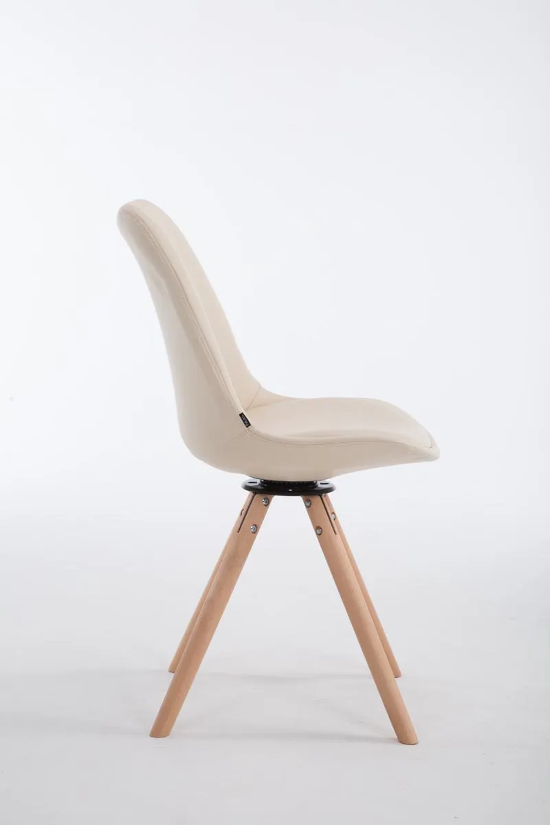 Chaise de salle à manger x1 pivotante style nordique assise en PVC crème piètement en bois clair 10_0008285