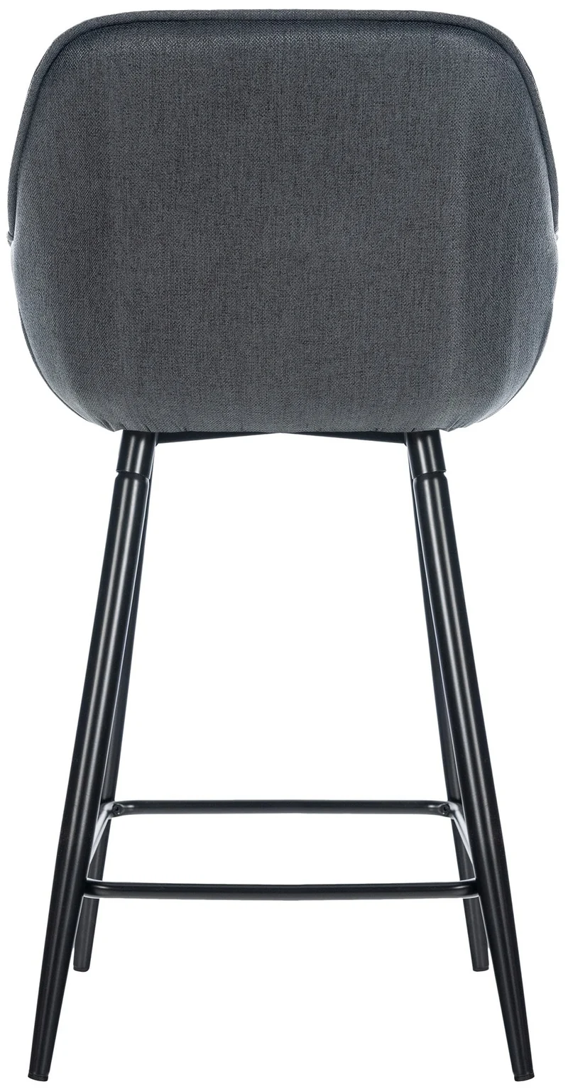 Tabouret de bar chaise haute x1 assise effet capitonnée en tissu gris foncé et métal noir 10_0004900