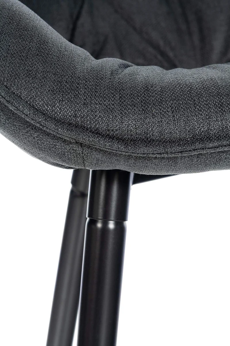 Tabouret de bar chaise haute x1 assise effet capitonnée en tissu gris foncé et métal noir 10_0004900