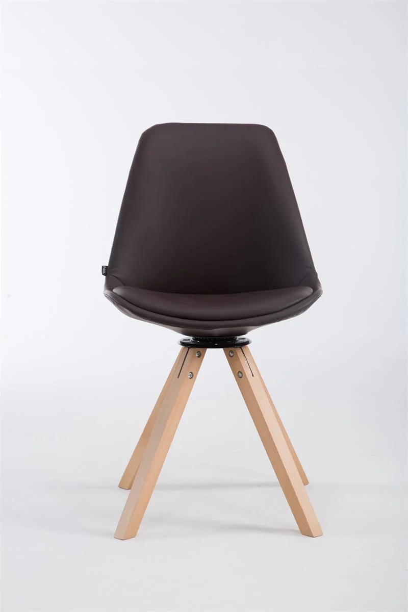 Chaise de salle à manger x1 pivotante style moderne assise en PVC marron piètement en bois clair 10_0003322