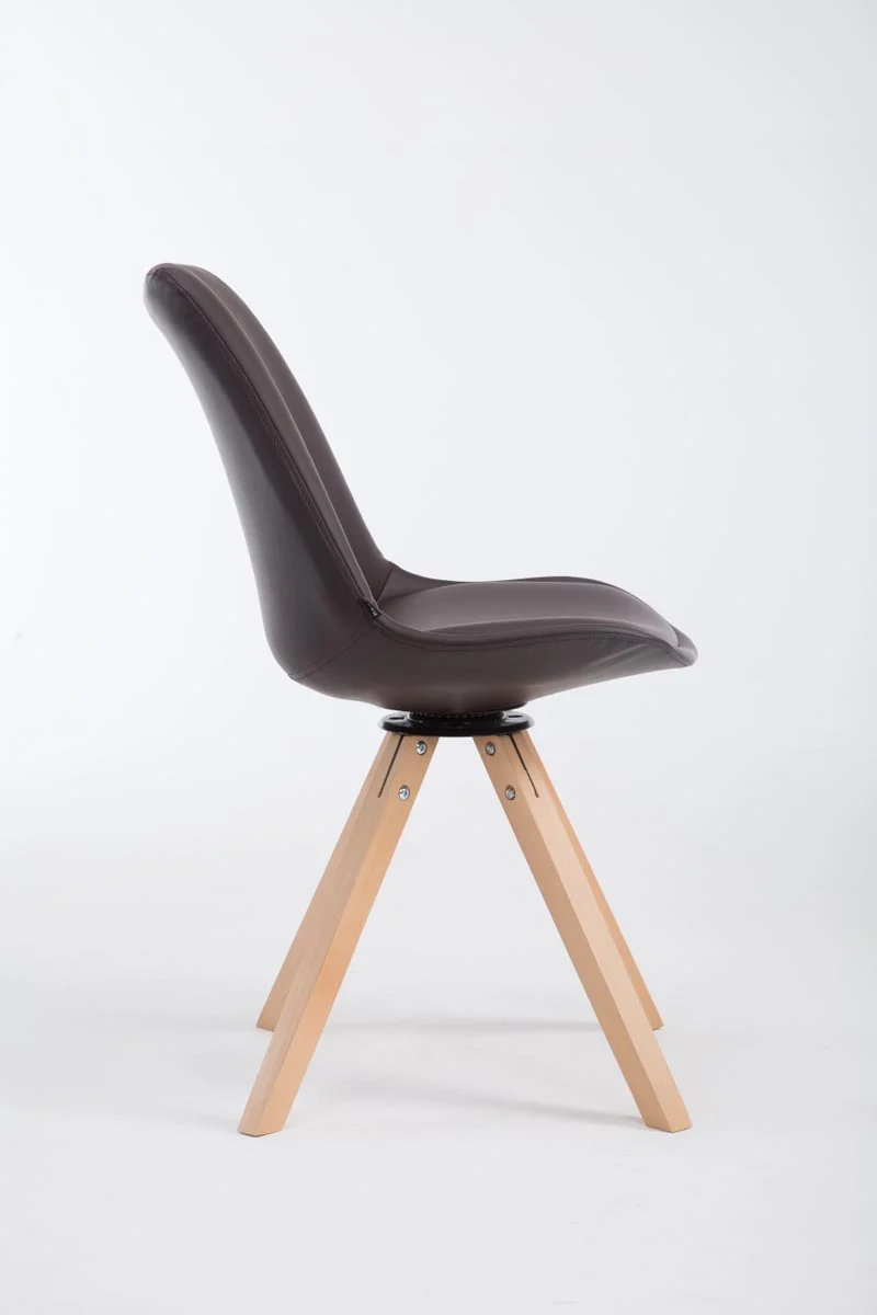 Chaise de salle à manger x1 pivotante style moderne assise en PVC marron piètement en bois clair 10_0003322