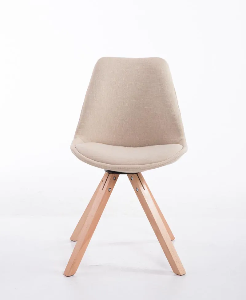Chaise de salle à manger design scandinave en tissu crème et pieds en bois clair forme carré 10_0003457