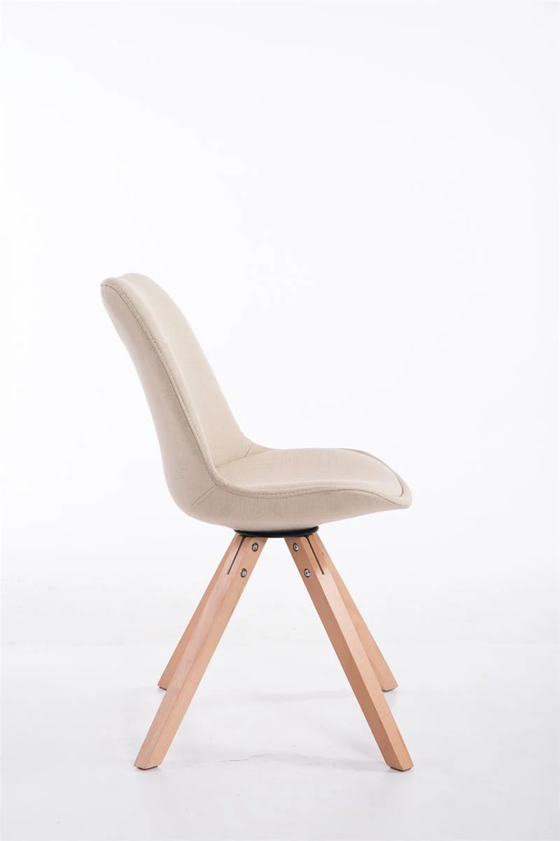 Chaise de salle à manger design scandinave en tissu crème et pieds en bois clair forme carré 10_0003457