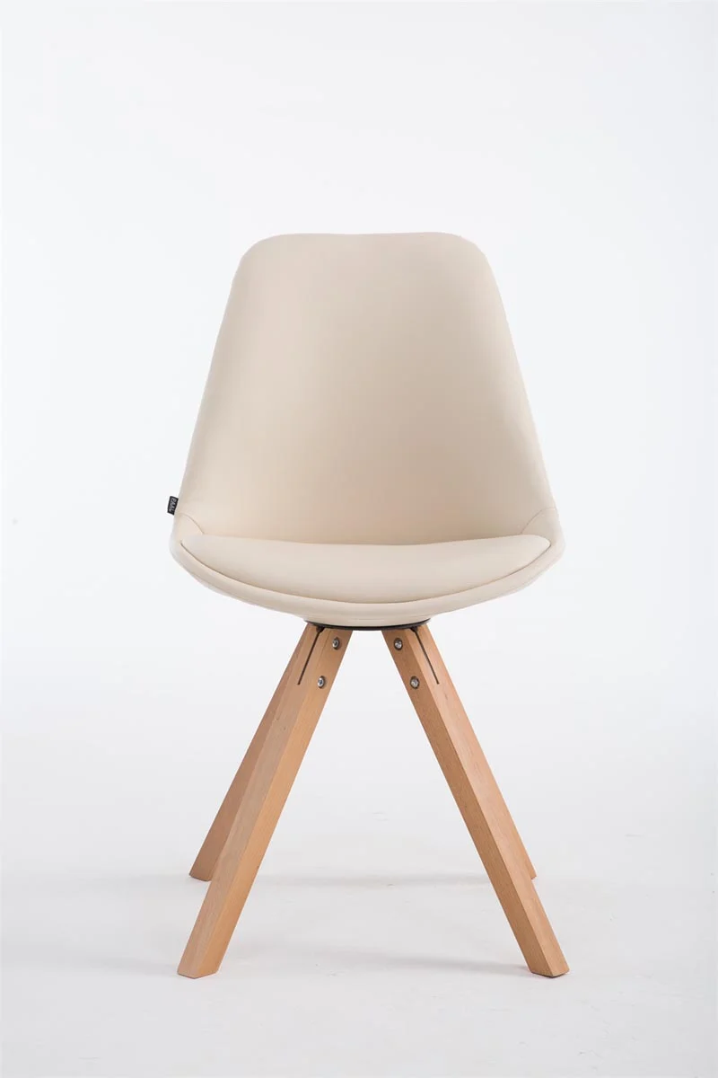 Chaise de cuisine salle à manger scandinave assise en PVC crème 4 pieds en bois forme carré clair 10_0003407