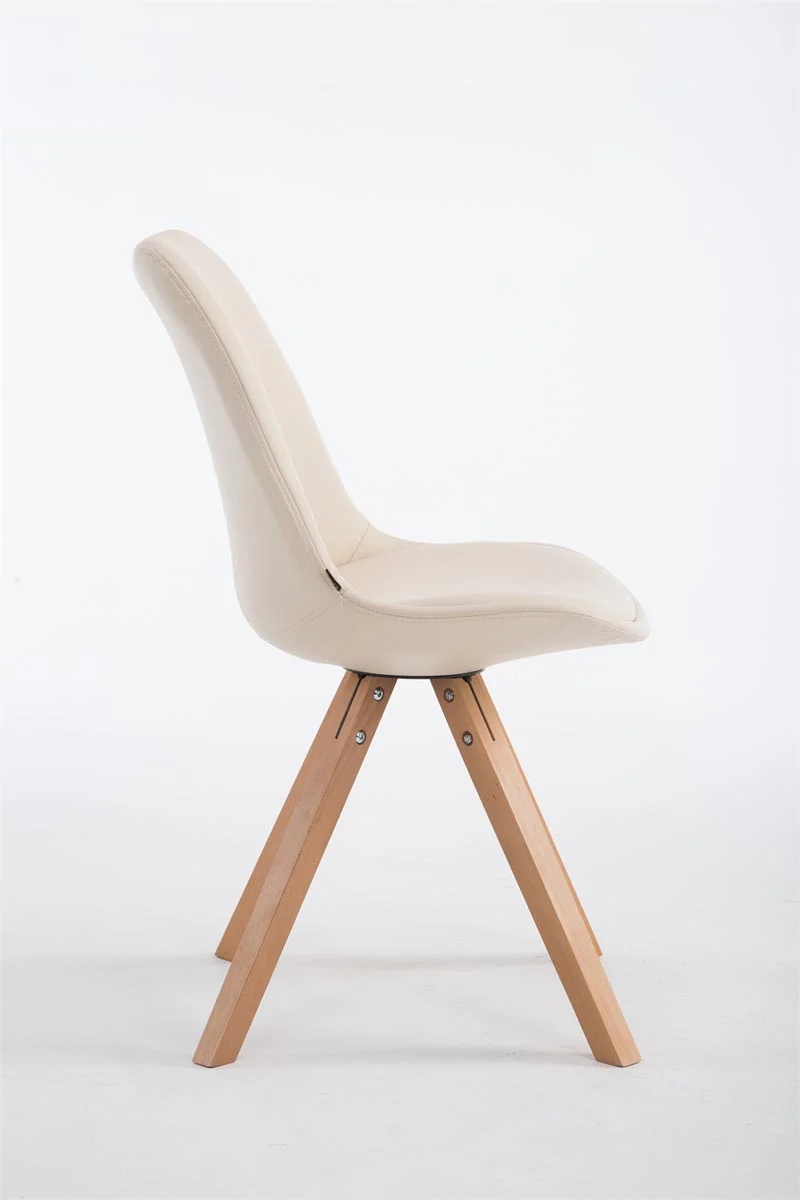 Chaise de cuisine salle à manger scandinave assise en PVC crème 4 pieds en bois forme carré clair 10_0003407