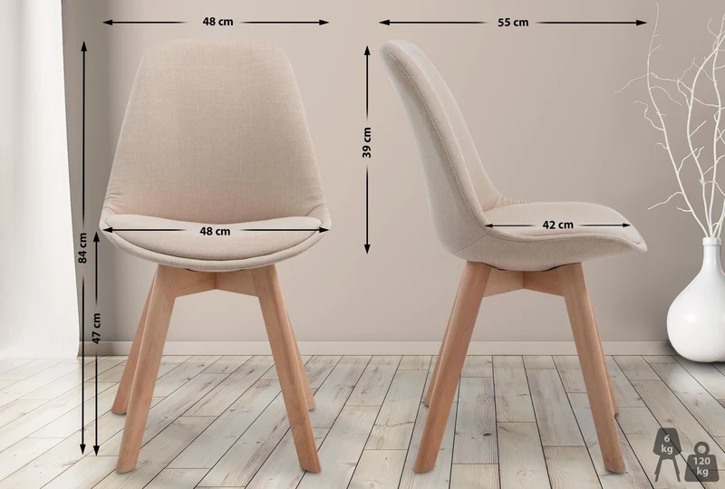 Chaise de salle à manger x1 design scandinave en tissu crème et piètement à 4 pieds en bois clair 10_0003274