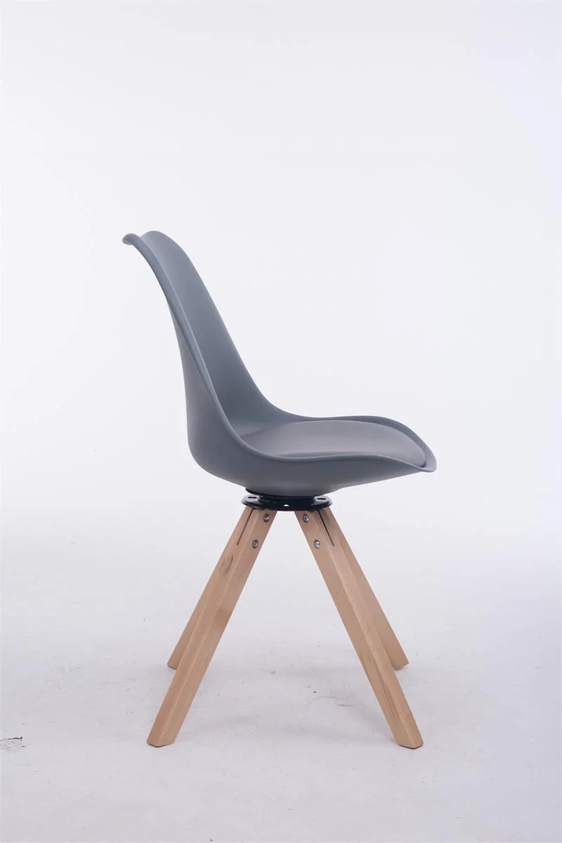 Chaise de salle à manger x1 chaise visiteur assise pivotant à 360° en PVC et plastique gris piètement en bois carré clair 10_0003467