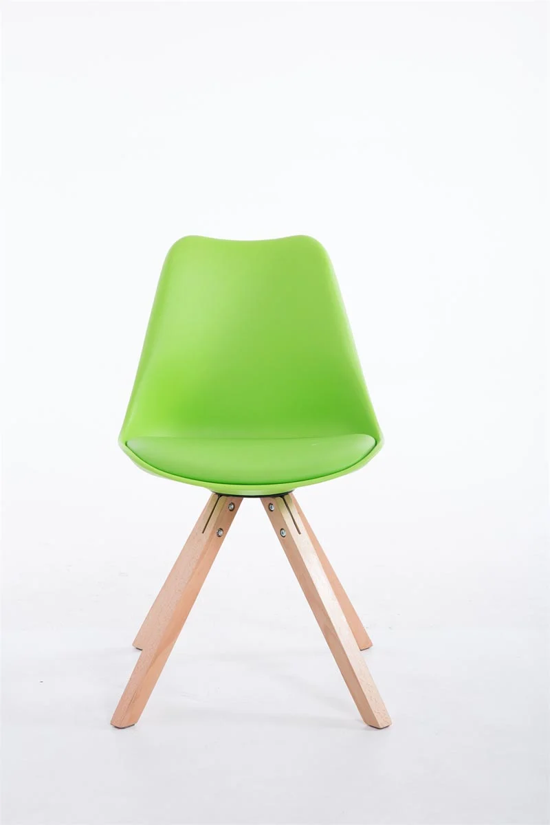 Chaise de salle à manger design scandinave en plastique et PVC vert et pieds en bois clair forme carré 10_0008509