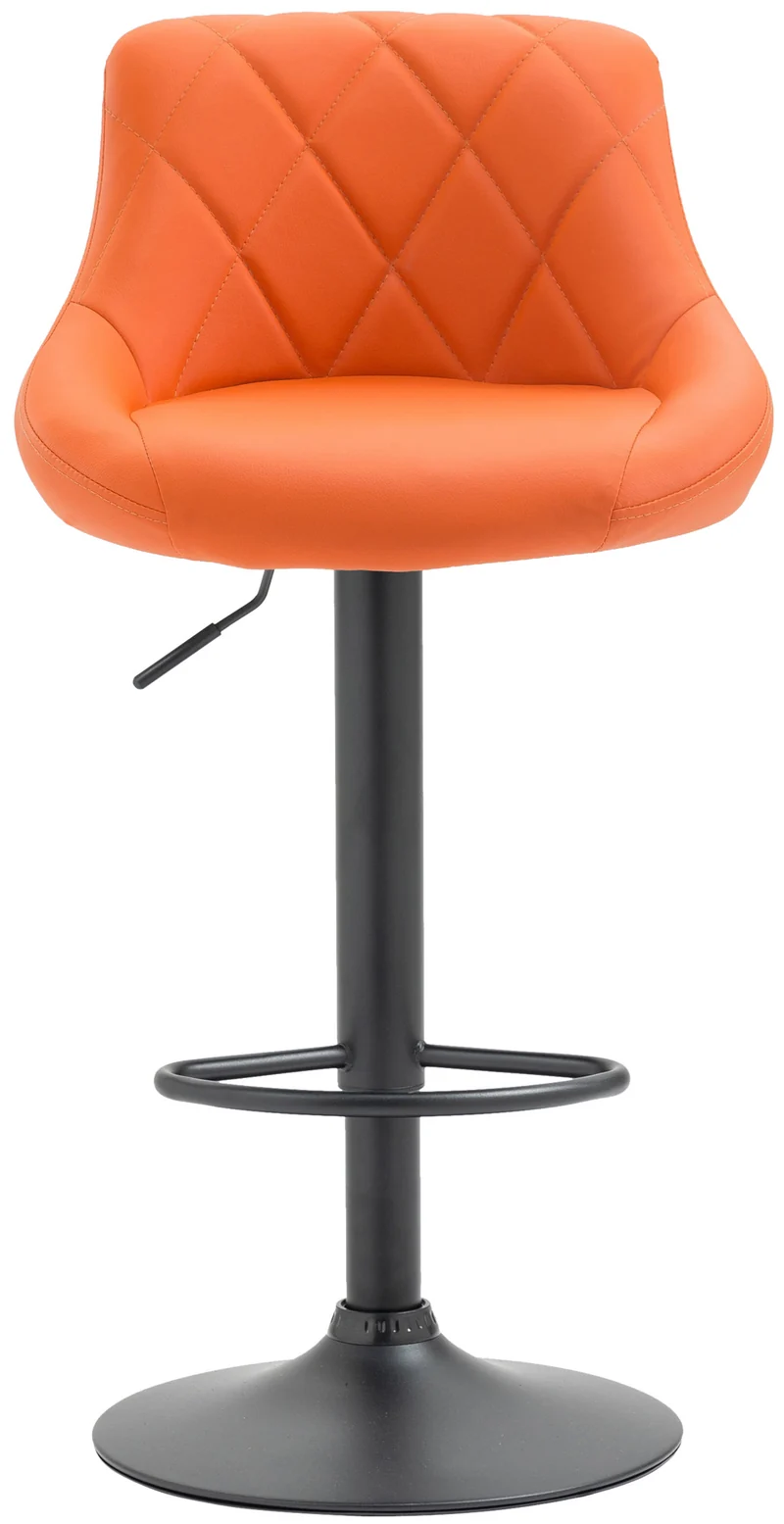 Tabouret de bar en synthétique orange pivotant avec repose-pieds métal noir coutures décoratives TDB10585