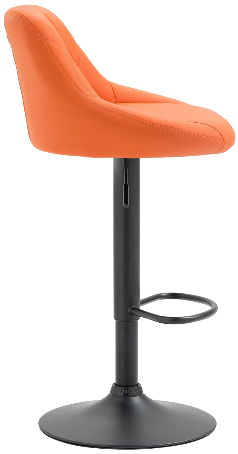 Tabouret de bar en synthétique orange pivotant avec repose-pieds métal noir coutures décoratives TDB10585