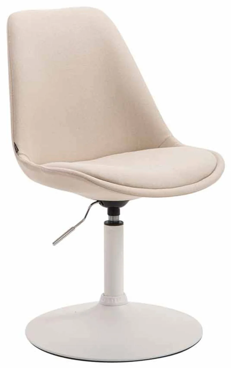 Lot de 4 chaises de salle à manger pivotante hauteur réglable en tissu crème et pied trompette en métal blanc 10_0008451