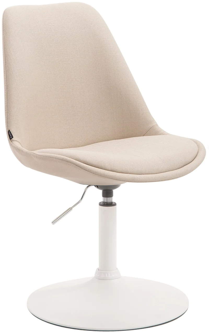 Chaise de salle à manger x1 pivotante hauteur réglable en tissu crème et pied trompette en métal blanc 10_0008277