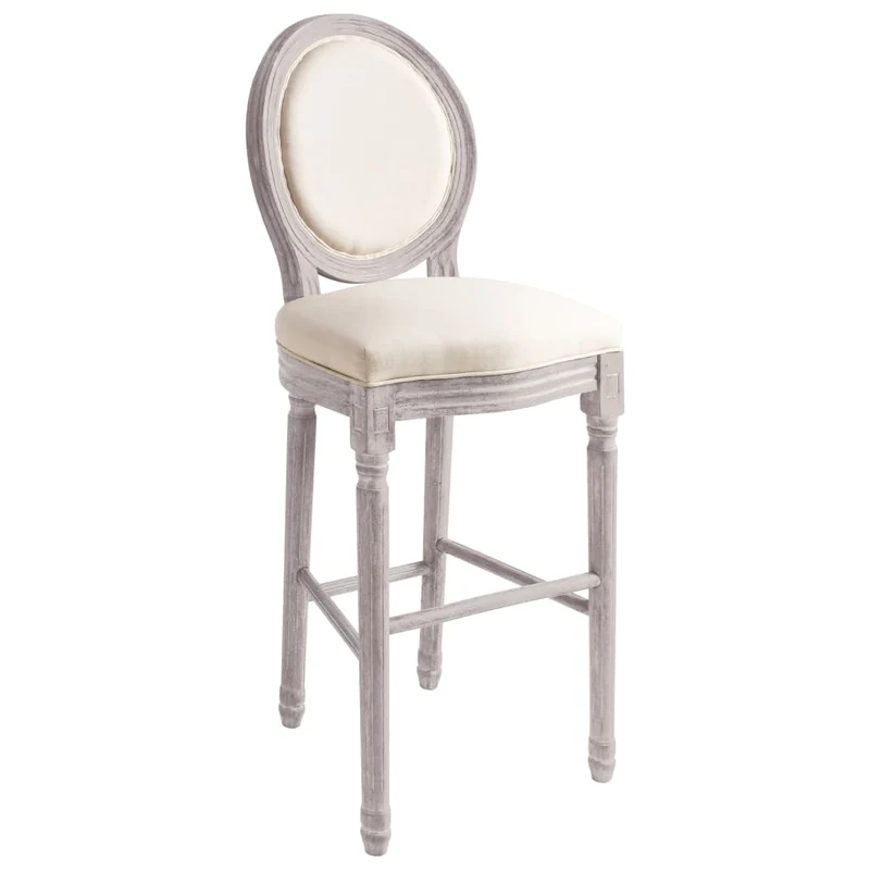 Lot de 2 tabourets de bar chaises hautes avec dossier design classique en bois et tissu blanc DEC029611