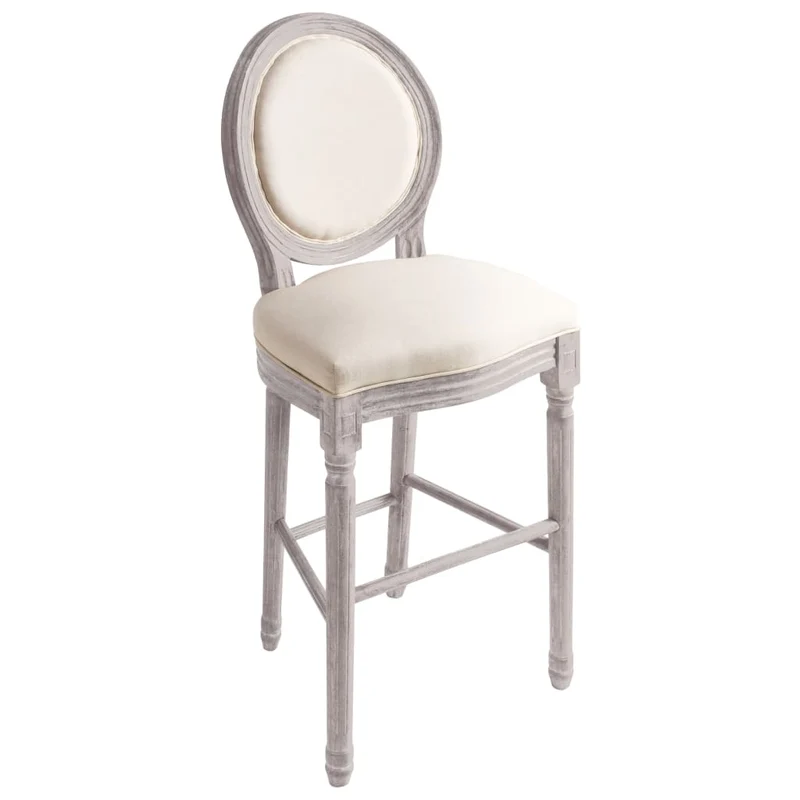 Lot de 2 tabourets de bar chaises hautes avec dossier design classique en bois et tissu blanc DEC029611