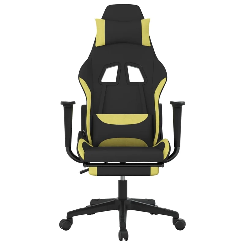 Fauteuil de bureau chaise gaming avec coussin lombaire avec repose-pieds en tissu noir et vert clair DEC025846