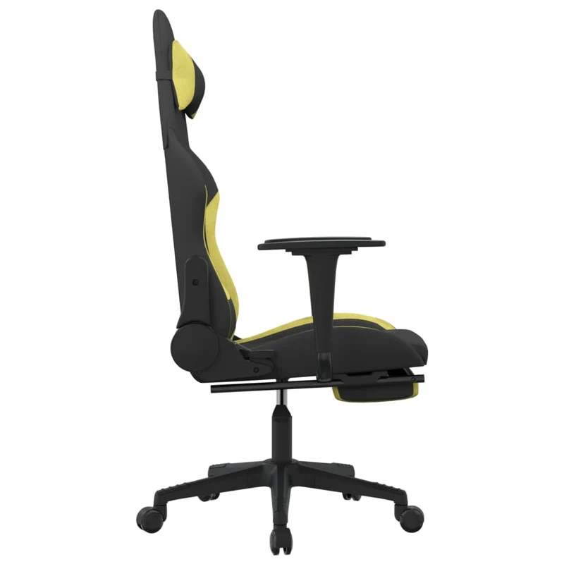 Fauteuil de bureau chaise gaming avec coussin lombaire avec repose-pieds en tissu noir et vert clair DEC025846