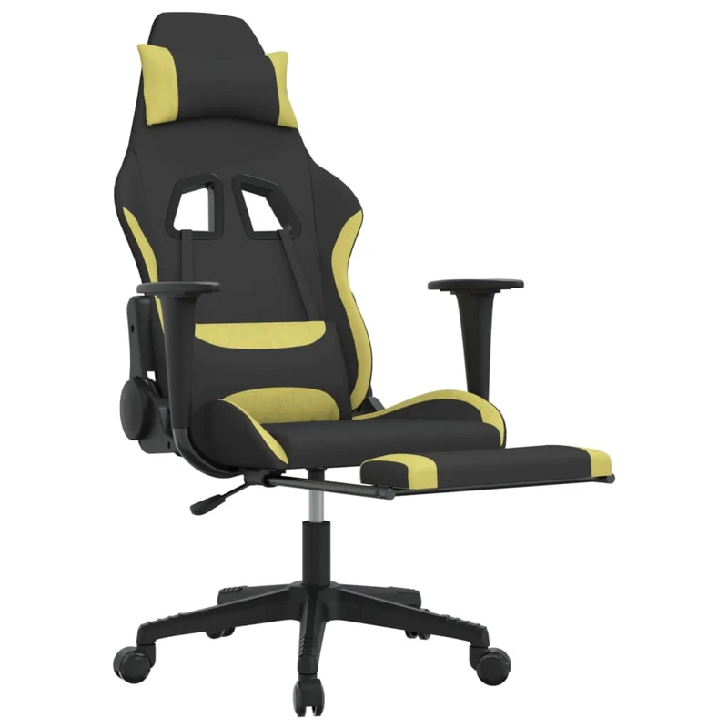 Fauteuil de bureau chaise gaming avec coussin lombaire avec repose-pieds en tissu noir et vert clair DEC025846