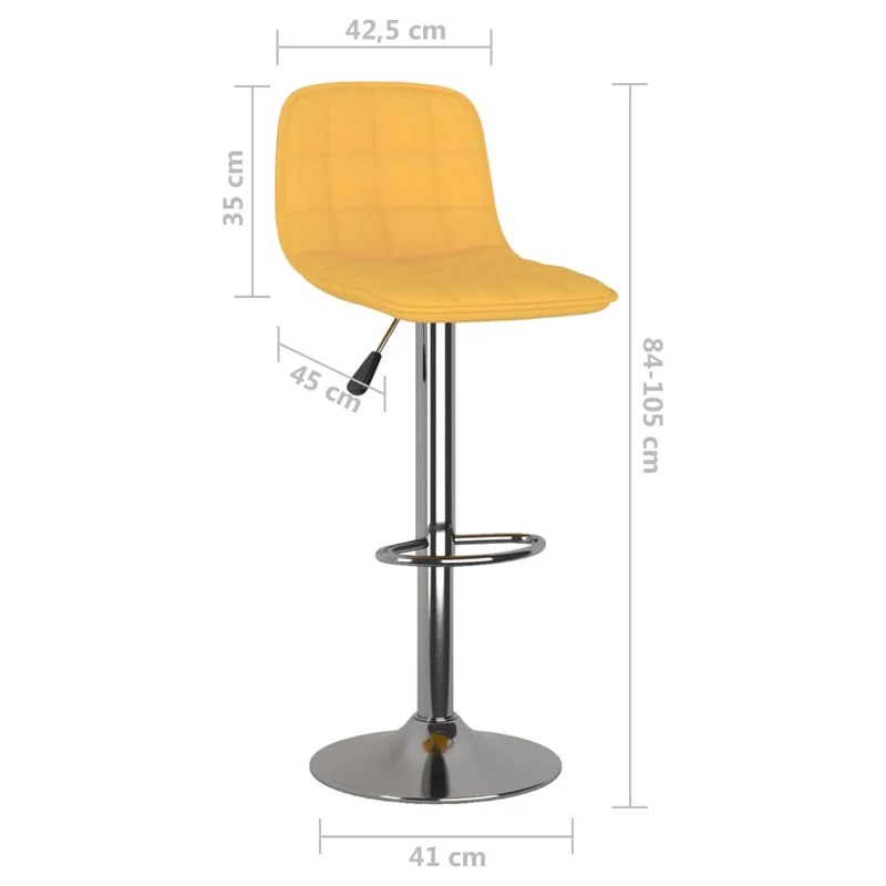 Lot de 2 tabourets de bar chaises hautes en tissu jaune cadre en acier DEC029759