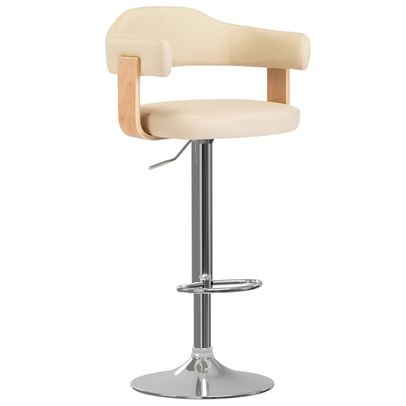 Lot de 2 tabourets de bar chaises hautes design rétro en bois courbé PVC crème et fer DEC029647