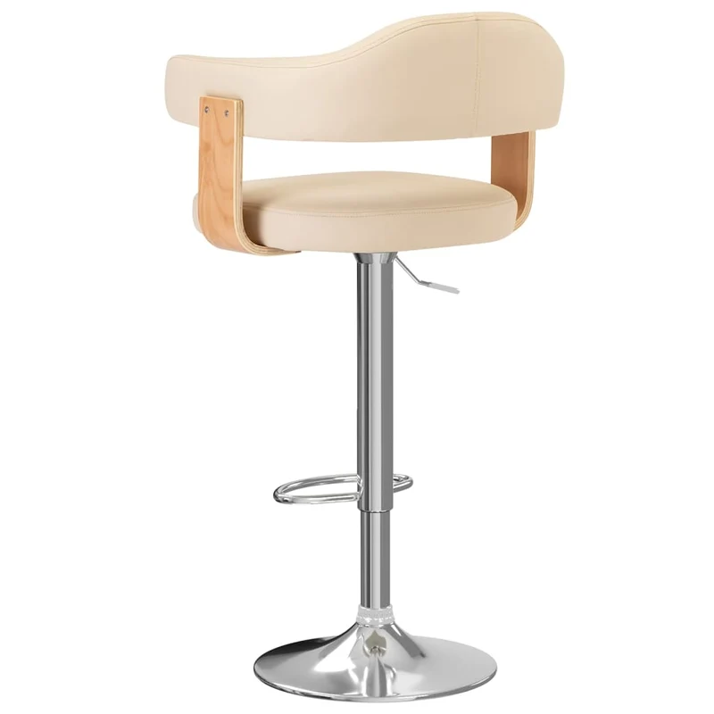 Lot de 2 tabourets de bar chaises hautes design rétro en bois courbé PVC crème et fer DEC029647