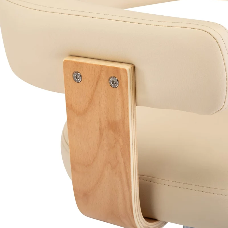Lot de 2 tabourets de bar chaises hautes design rétro en bois courbé PVC crème et fer DEC029647