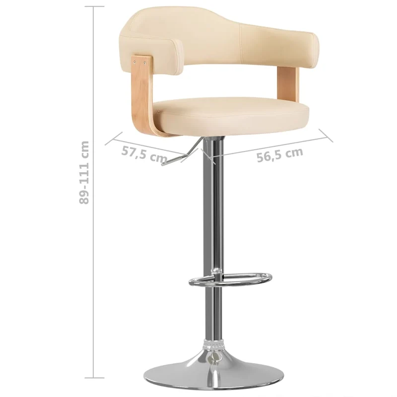 Lot de 2 tabourets de bar chaises hautes design rétro en bois courbé PVC crème et fer DEC029647