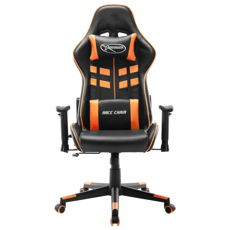 Fauteuil de bureau chaise gaming avec coussin lombaire en PVC noir et orange DEC025988