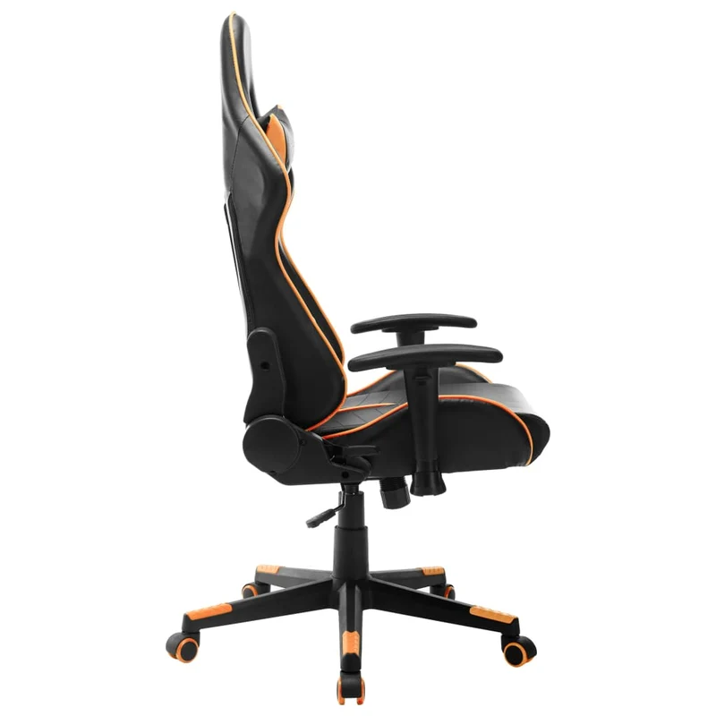 Fauteuil de bureau chaise gaming avec coussin lombaire en PVC noir et orange DEC025988